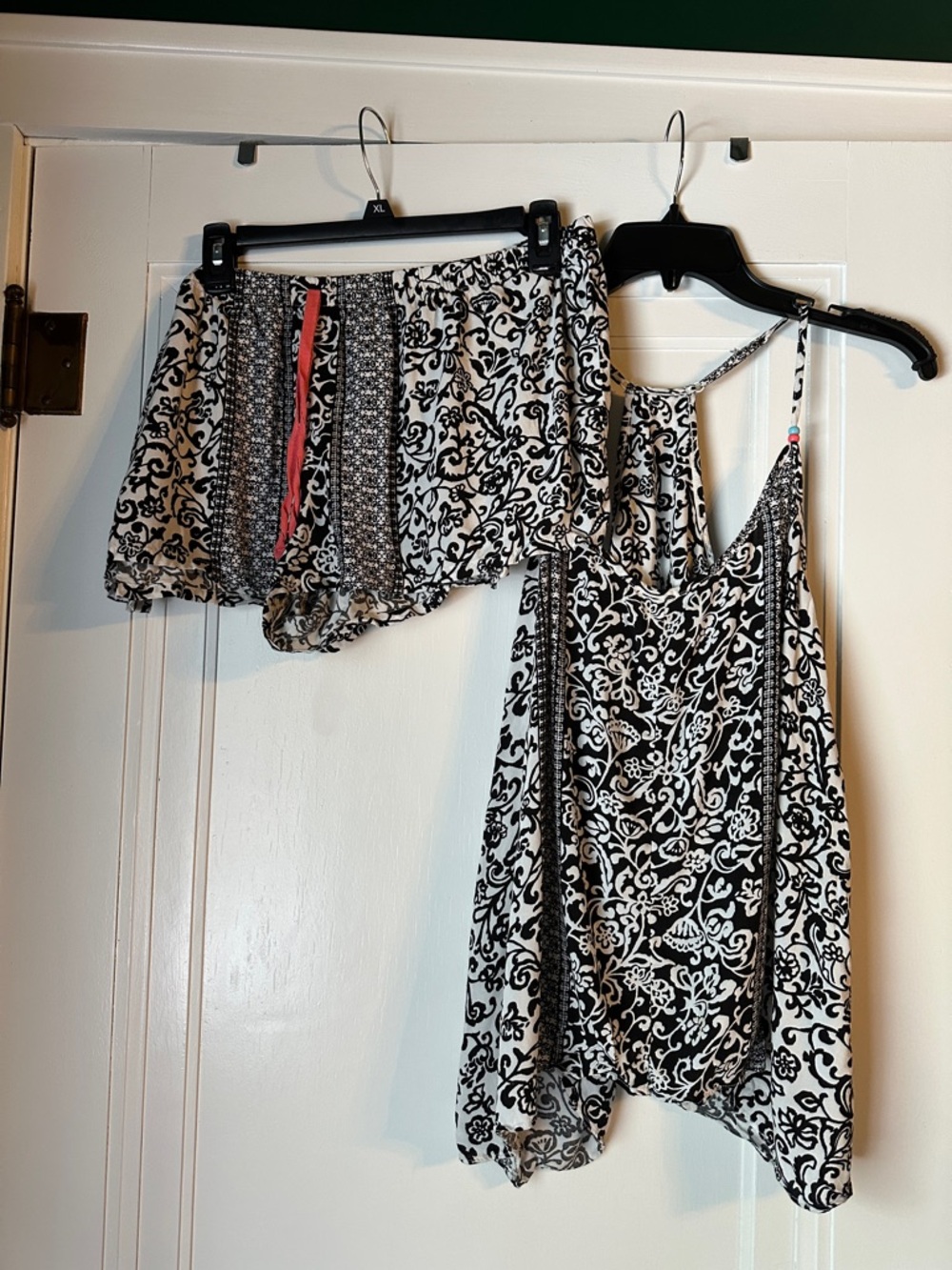 Linea Donatella Black and White Printed Pajama Set with Pink Accent